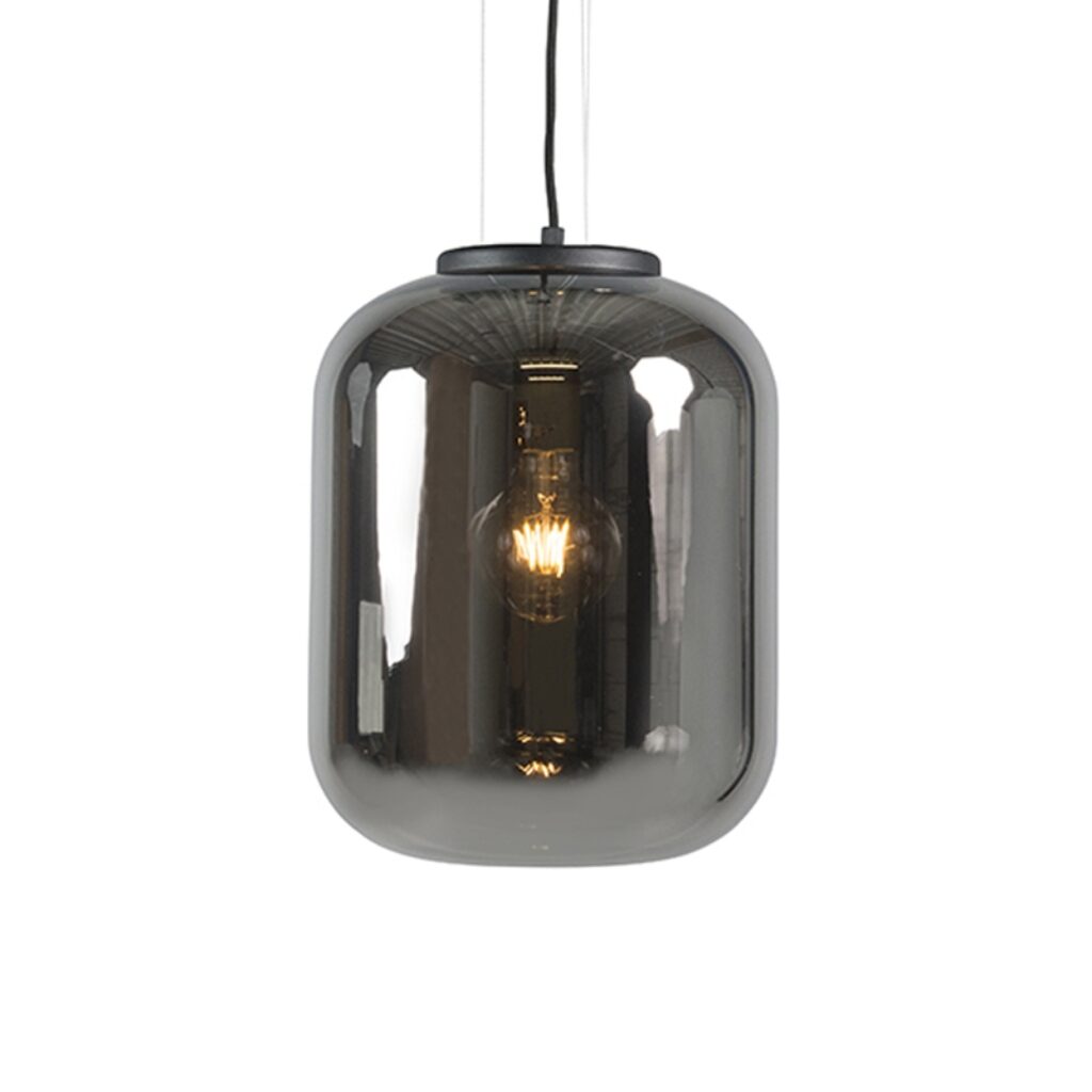 hanglampen Design hanglamp zwart met smoke glas Bliss GlasStaal Zwart Deze prachtige heeft een hele mooie glazen kap. het perfecte afgeronde design van deze is