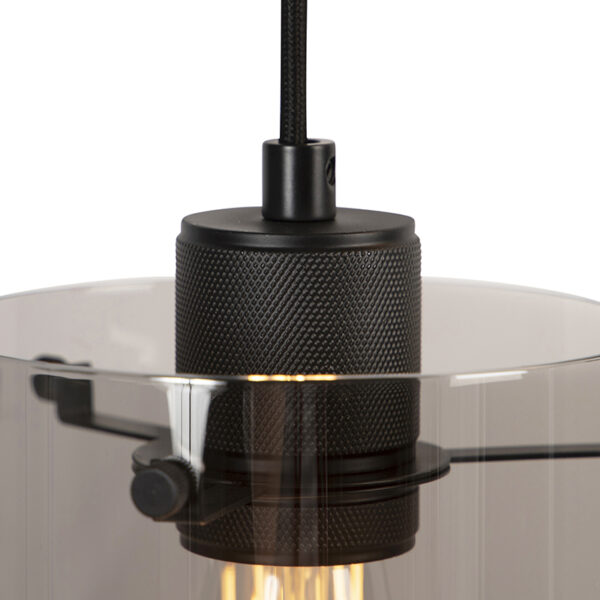 Design hanglamp zwart met smoke glas 3-lichts - Dome - Afbeelding 2
