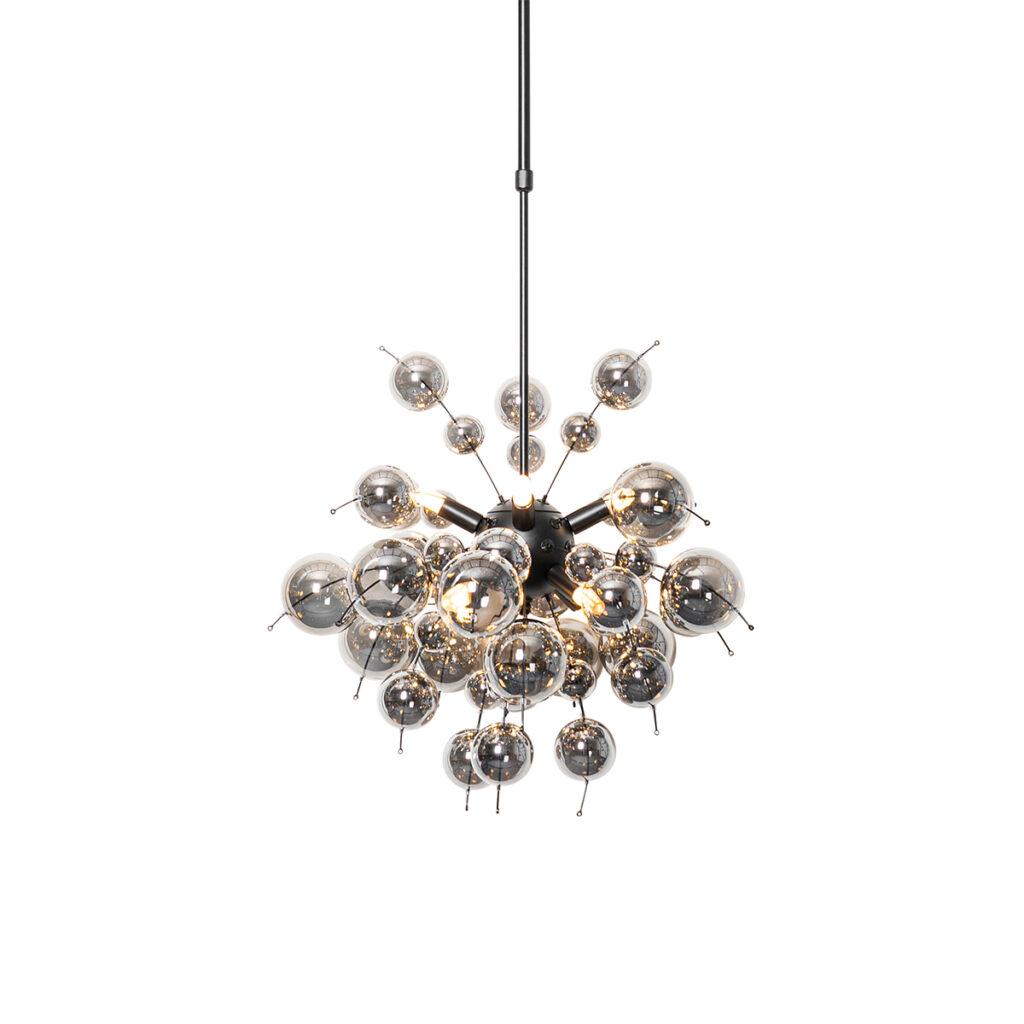 hanglampen Design hanglamp zwart met smoke glas Explode GlasStaal Zwart Met haal je een uniek exemplaar in huis. Zoals de naam al doet vermoeden geeft lamp het