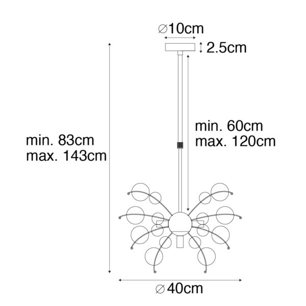 Design hanglamp zwart met smoke glas 4-lichts - Explode - Afbeelding 3