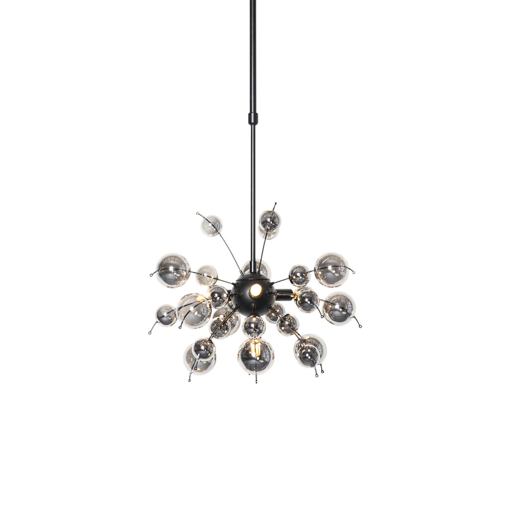 hanglampen Design hanglamp zwart met smoke glas Explode GlasStaal Zwart Met haal je een uniek exemplaar in huis. Zoals de naam al doet vermoeden geeft lamp het
