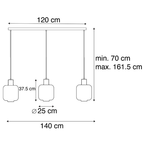 Design hanglamp zwart met smoke glas 3-lichts 161,5 cm - Qara - Afbeelding 3