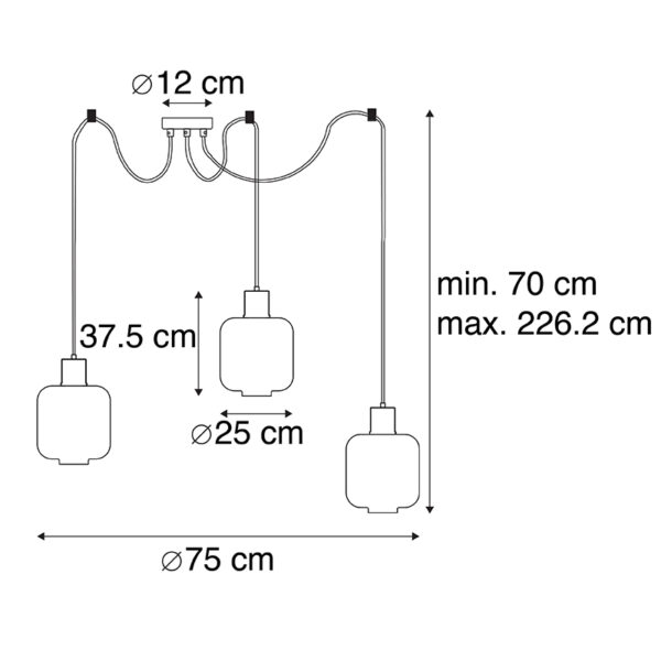 Design hanglamp zwart met smoke glas 3-lichts 226 cm - Qara - Afbeelding 3