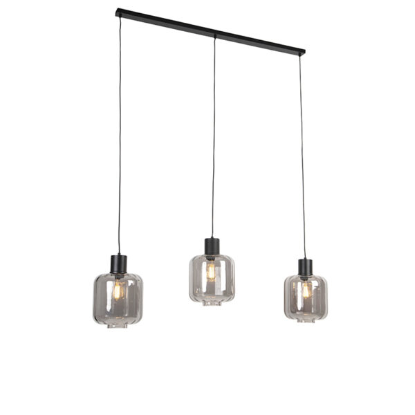 hanglampen Design hanglamp zwart met smoke glas 1615 cm Qara AluminiumGlasStaal Zwart Een echte design eyecatcher deze Qara. De is afgewerkt staal en glas. Het