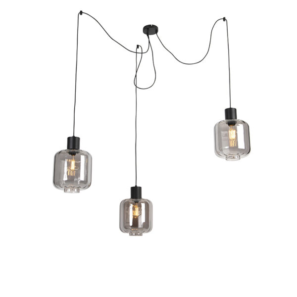hanglampen Design hanglamp zwart met smoke glas 226 cm Qara AluminiumGlasStaal Zwart Deze mooie design mag niet ontbreken in jouw is gemaakt van staal en glas.