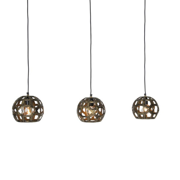 Industriële hanglamp antiek goud langwerpig 3-lichts - Bobby - Afbeelding 2