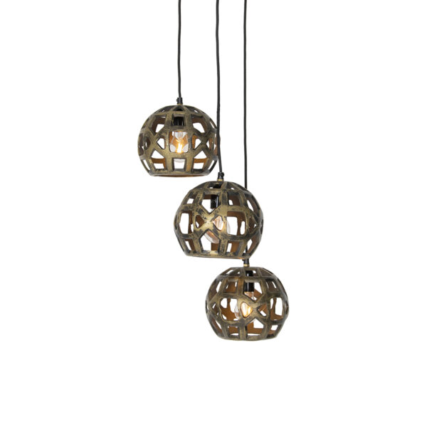 Industriële hanglamp antiek goud rond 3-lichts - Bobby - Afbeelding 2