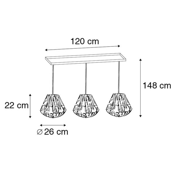 Hanglamp bamboe met wit langwerpig 3-lichts - Canna Diamond - Afbeelding 3