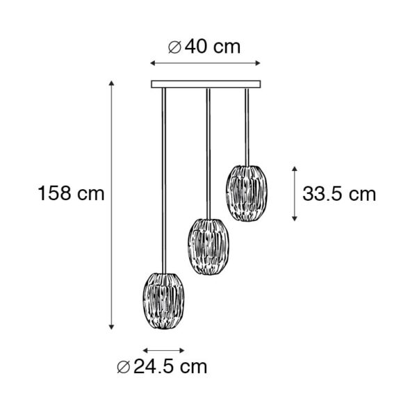 Hanglamp bamboe met wit rond 3-lichts - Canna Capsule - Afbeelding 3