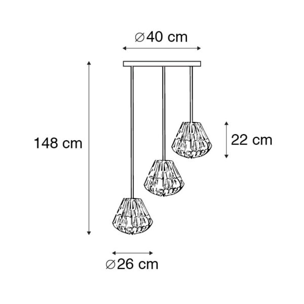 Hanglamp bamboe met wit rond 3-lichts - Canna Diamond - Afbeelding 3