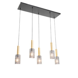 hanglampen Hanglamp goud met smoke glas langwerpig Elva GlasStaal Grijs