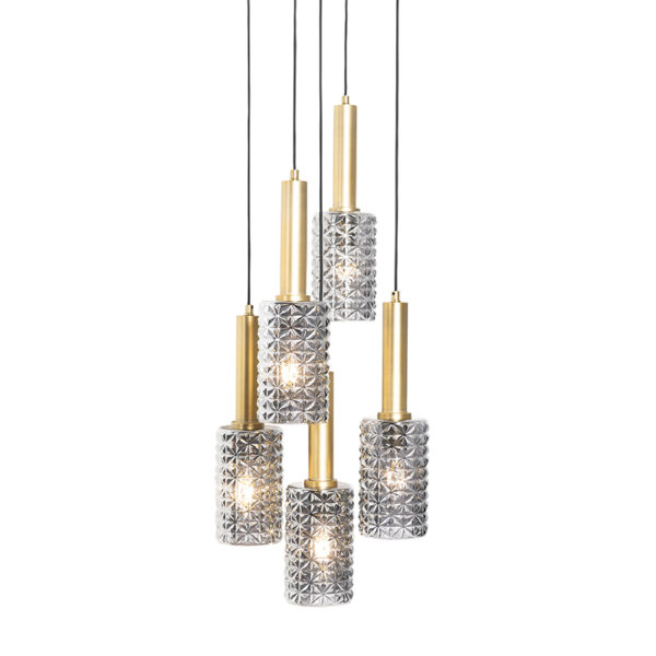 Hanglamp goud met smoke glas rond 5-lichts - Elva - Afbeelding 2