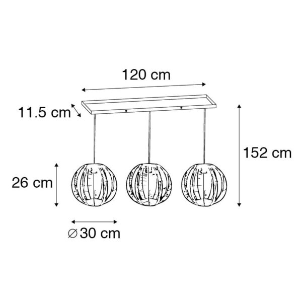 Industriële hanglamp brons met zwart langwerpig 3-lichts - Dong - Afbeelding 3
