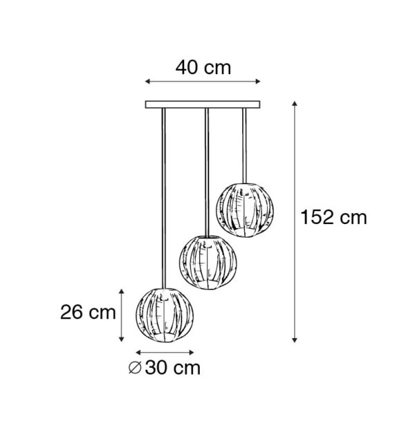 Industriële hanglamp brons met zwart rond 3-lichts - Dong - Afbeelding 3