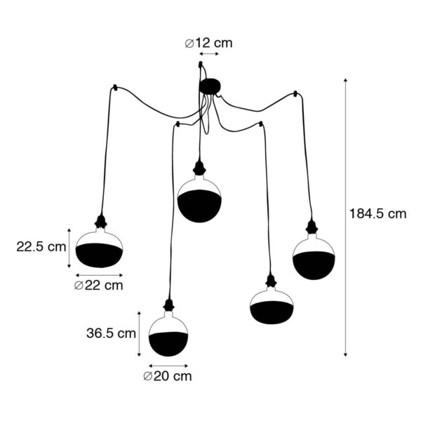 Hanglamp goud 5-lichts incl. Kopspiegel goud dimbaar - Cava Luxe - Afbeelding 3