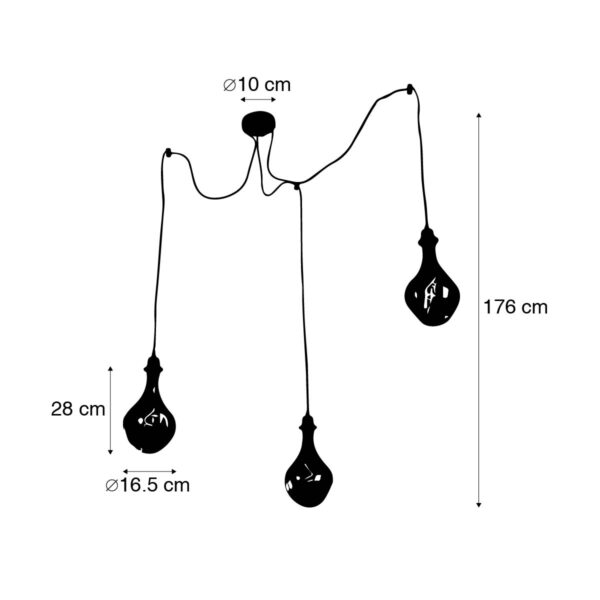Hanglamp goud 3-lichts incl. LED amber dimbaar - Cava Luxe - Afbeelding 3