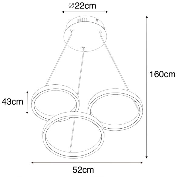 Hanglamp goud incl. LED 3-staps dimbaar 3-lichts - Rondas - Afbeelding 3