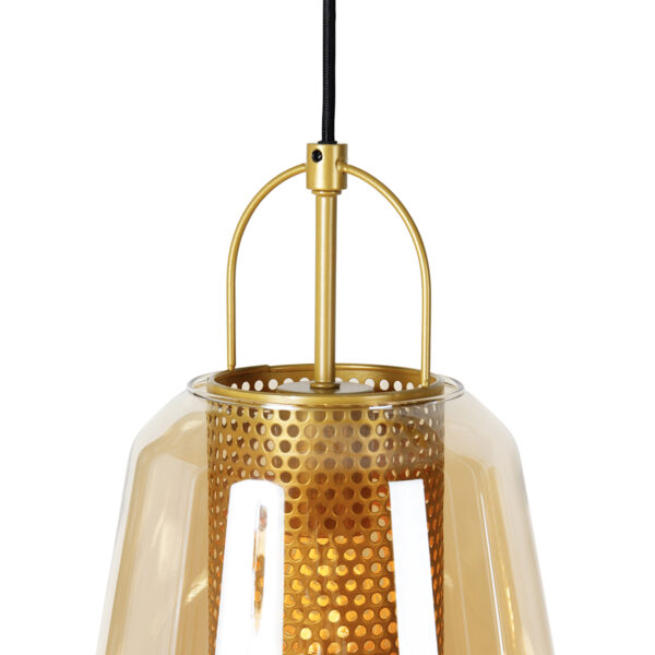 Hanglamp goud met amber glas 23 cm langwerpig 3-lichts - Kevin - Afbeelding 2
