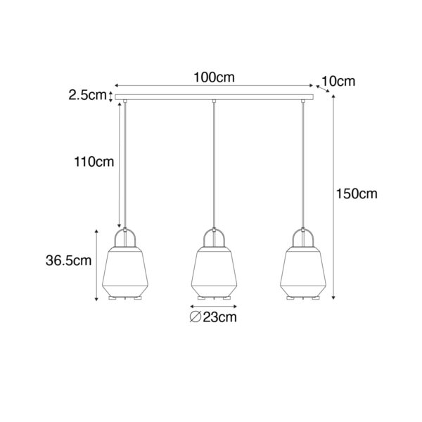 Hanglamp goud met amber glas 23 cm langwerpig 3-lichts - Kevin - Afbeelding 3