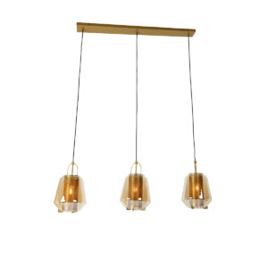 hanglampen Hanglamp goud met amber glas 23 cm langwerpig Kevin GlasStaal Het is bijna kunst deze hanglamp. Prachtig voor elke ruimte waar je nog wel een