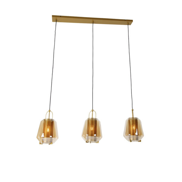 hanglampen Hanglamp goud met amber glas 23 cm langwerpig Kevin GlasStaal Het is bijna kunst deze hanglamp. Prachtig voor elke ruimte waar je nog wel een