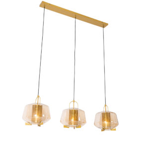hanglampen Hanglamp goud met amber glas 30 cm langwerpig Kevin GlasStaal Het is bijna kunst deze hanglamp. Prachtig voor elke ruimte waar je nog wel een