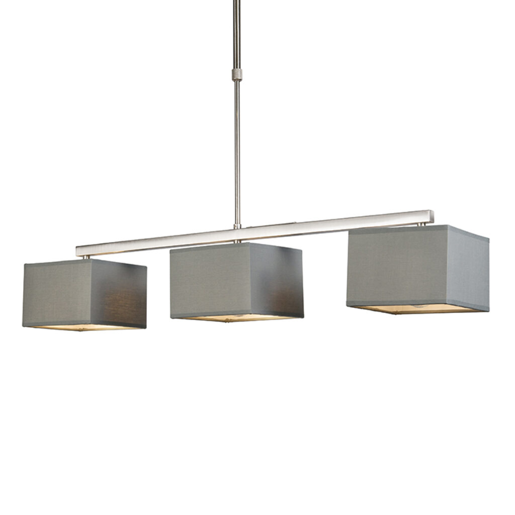 hanglampen Hanglamp VT 3 grijs StofStaal Grijs Een tijdloze vierkante hanglamp met een drie lampenkapjes in mooie grijze kleur. De stalen basis van deze zorgt