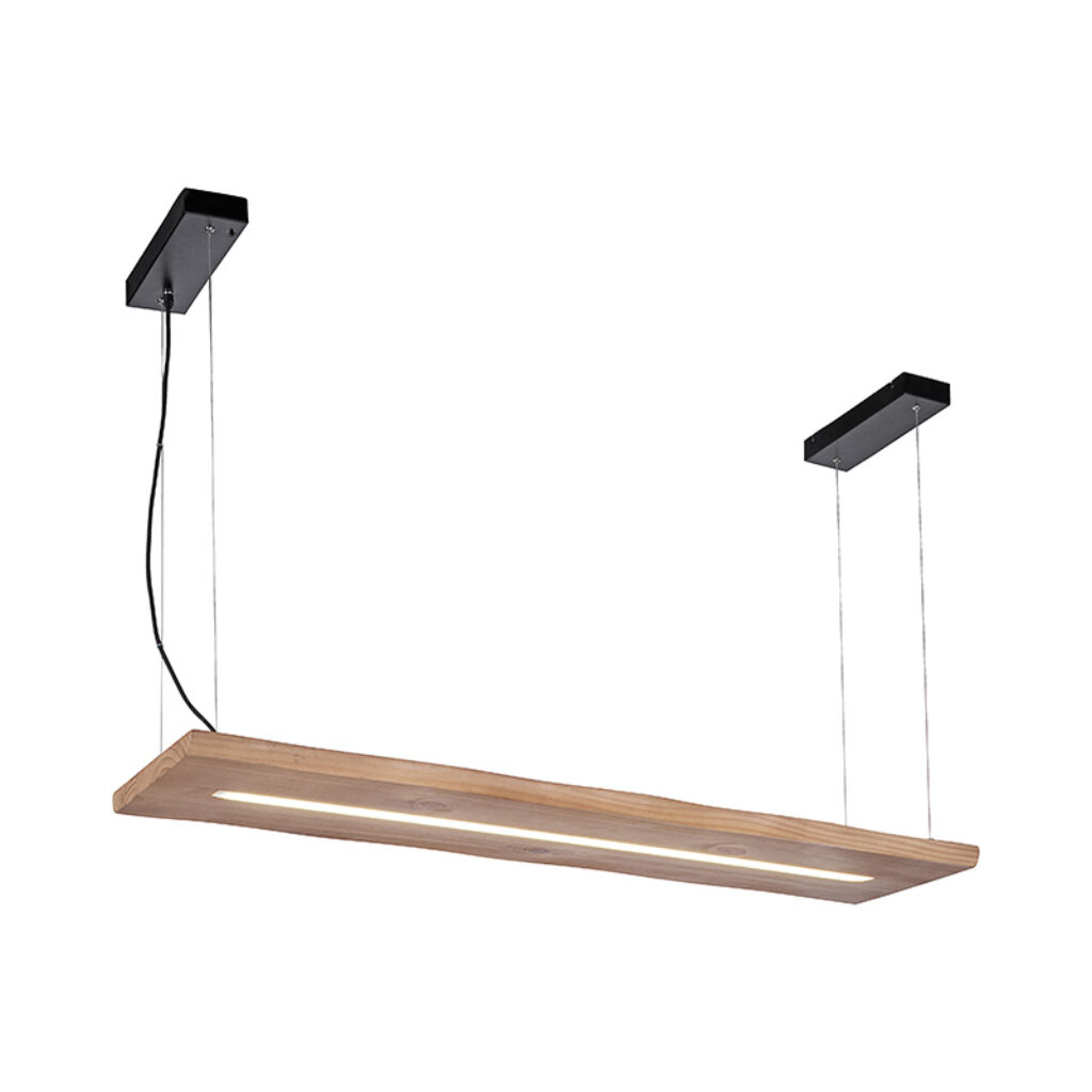 hanglampen Hanglamp hout 120 cm incl. LED met afstandsbediening Ajdin HoutStaal Bruin Haal de moderne sfeer in huis hanglamp. Deze langwerpige lamp is gemaakt