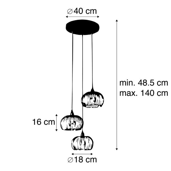 Industriële hanglamp koper 3-lichts - Finn - Afbeelding 3