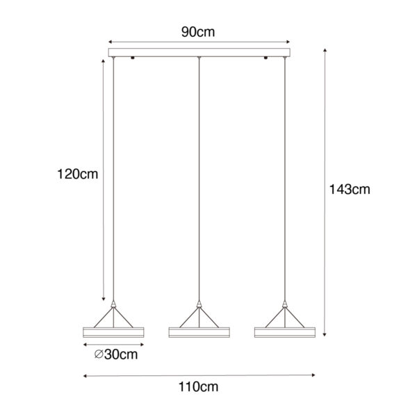 Hanglamp messing langwerpig incl. LED 3-staps dimbaar 3-lichts - Lyani - Afbeelding 3