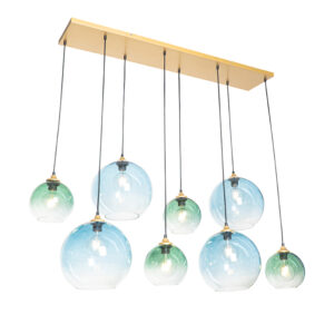 hanglampen Hanglamp messing met blauw en groen glas Sandra GlasStaal Wauw wat een toffe hanglamp is De verschillende bollen zorgen voor veel dynamiek in de