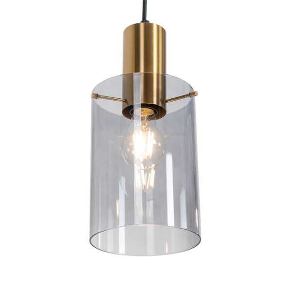 Hanglamp messing met smoke glas langwerpig 3-lichts - Vidra - Afbeelding 2