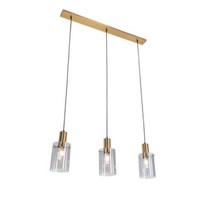 hanglampen Hanglamp messing met smoke glas langwerpig Vidra GlasStaal Moderne hanglamp drie lichtpunten in afwerking en perfect voor boven de eettafel. Maak het