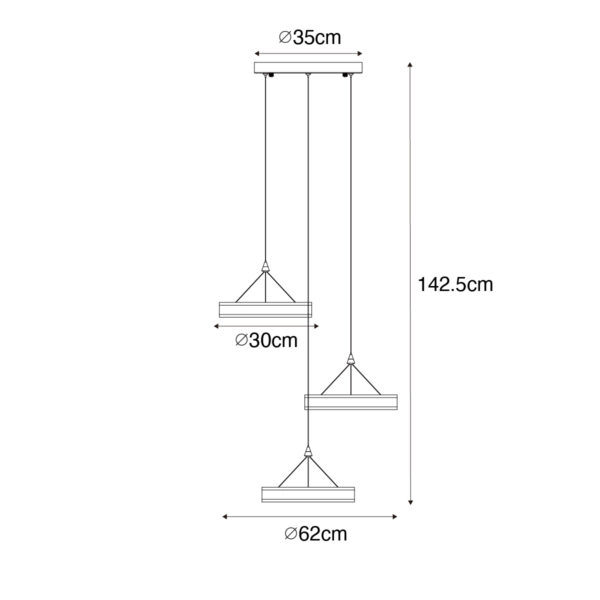Hanglamp messing rond incl. LED 3-staps dimbaar 3-lichts - Lyani - Afbeelding 3