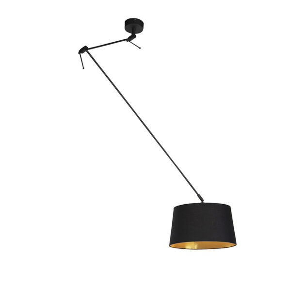 hanglampen Hanglamp met katoenen kap zwart goud 35 cm Blitz I StaalKatoen Zwart Stoere vorm tijdloze Dat is de hanglamp. De lamp heeft een totale hoogte van 130