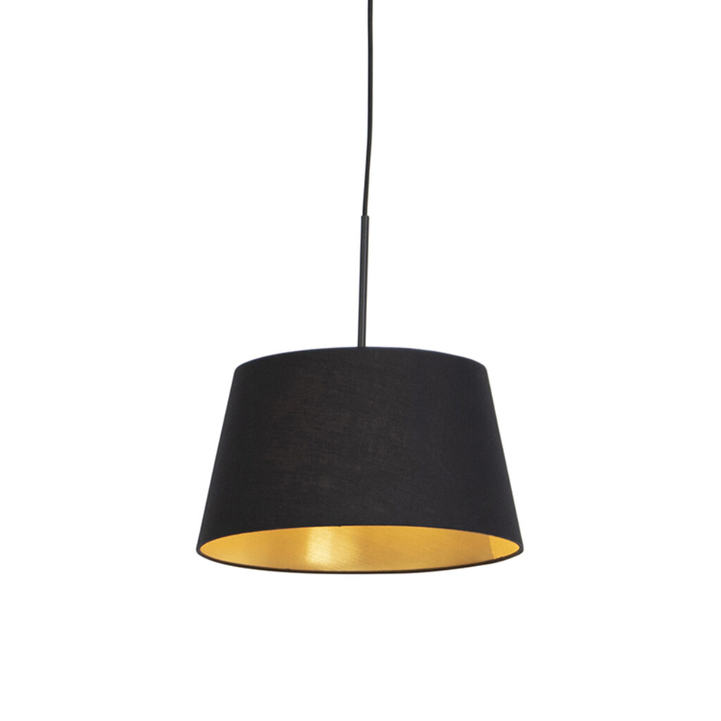 hanglampen Hanglamp met katoenen kap zwart goud 32 cm Combi StaalKatoen Zwart Ben je op zoek naar een prachtige basic Dan is deze zeker wat voor Met hanglamp