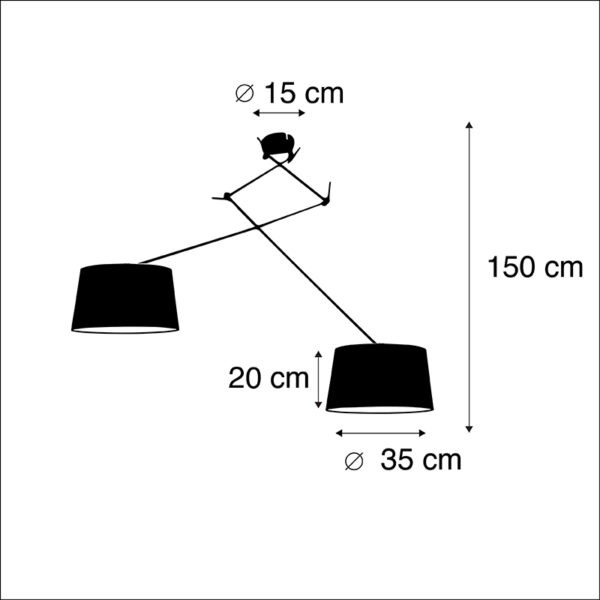 Hanglamp met katoenen kappen zwart met goud 35 cm - Blitz II zwart - Afbeelding 3