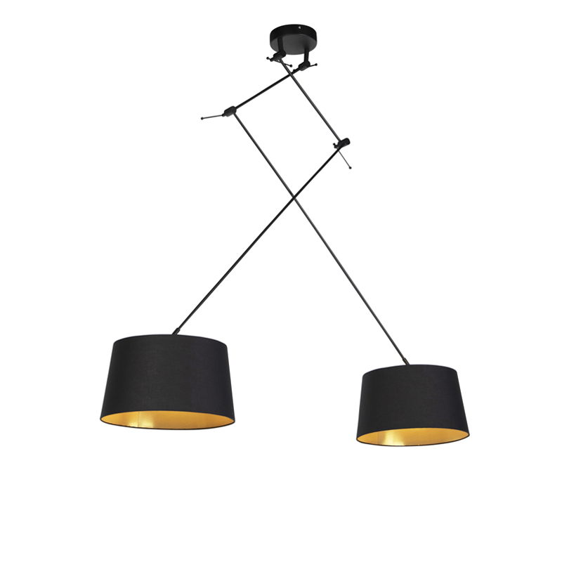 hanglampen Hanglamp met katoenen kappen zwart goud 35 cm Blitz II StaalKatoen Zwart Stoere vorm tijdloze Dat is de hanglamp. De lamp heeft een totale hoogte van