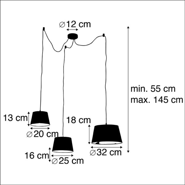 Hanglamp met 3 katoenen kappen zwart met goud - Cava - Afbeelding 3