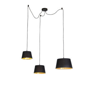 hanglampen Hanglamp met 3 katoenen kappen zwart goud Cava StofStaal Zwart De is een stijlvolle basic hanglamp. Met deze hanglamp beschik je over drie lampen die