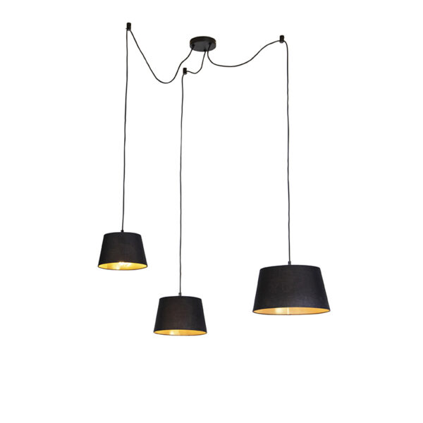hanglampen Hanglamp met 3 katoenen kappen zwart goud Cava StofStaal Zwart De is een stijlvolle basic hanglamp. Met deze hanglamp beschik je over drie lampen die