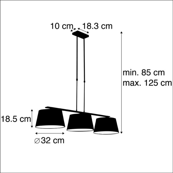 Hanglamp met katoenen kappen zwart met goud 32cm - Combi 3 Deluxe - Afbeelding 3