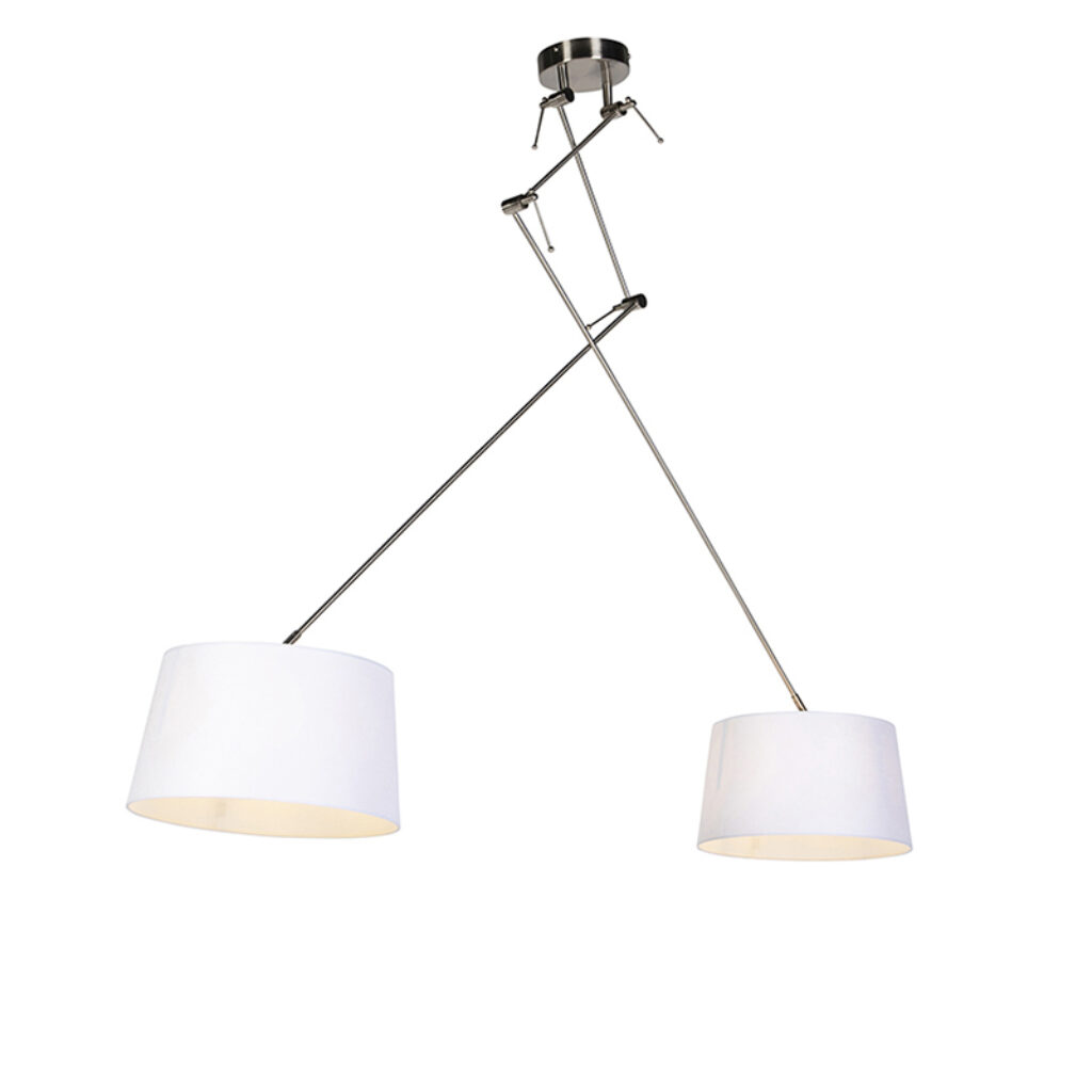 hanglampen Hanglamp met linnen kappen wit 35 cm Blitz II staal StaalLinnen Wit Elegant en tijdloos. Onze hanglamp een rustige sfeer in huis dankzij de witte het