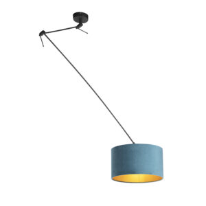 hanglampen Hanglamp met velours kap blauw goud 35 cm Blitz I zwart StofStaal Blauw Stoere vorm romantische Dat is de hanglamp. De lamp heeft een totale hoogte