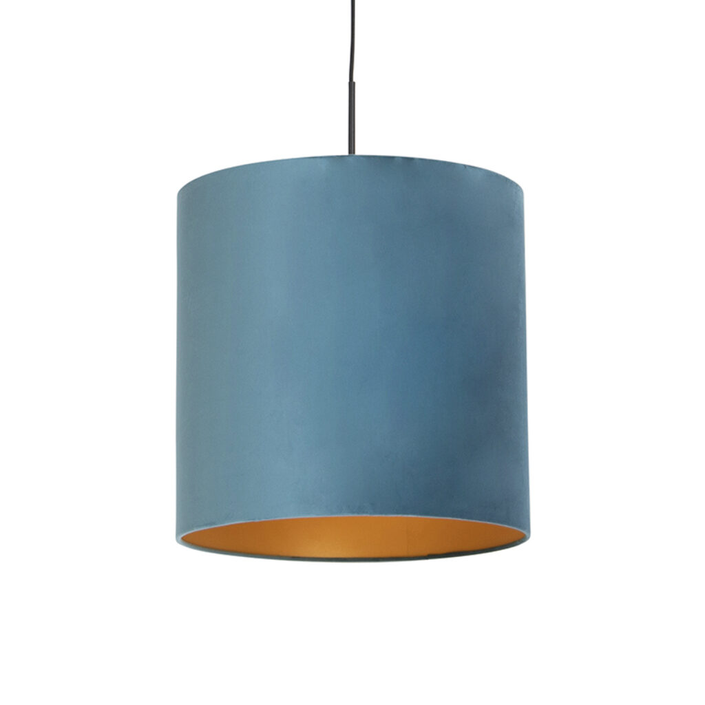 hanglampen Hanglamp met velours kap blauw goud 40 cm Combi StofStaal Blauw Ben je op zoek naar een prachtige basic Dan is deze zeker wat voor Met hanglamp kun