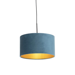 hanglampen Hanglamp met velours kap blauw goud 35 cm Combi StaalStof Blauw Ben je op zoek naar een prachtige basic Dan is deze zeker wat voor Met hanglamp kun