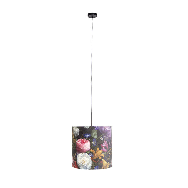 Hanglamp met velours kap bloemen met goud 40 cm - Combi - Afbeelding 2