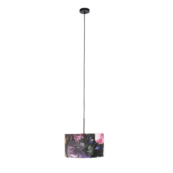 Hanglamp met velours kap bloemen met goud 35 cm - Combi - Afbeelding 2