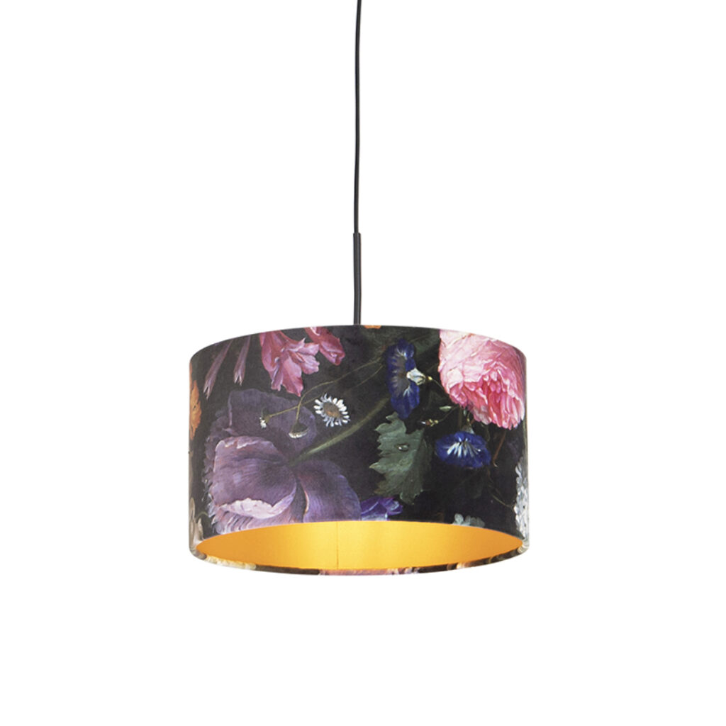 hanglampen Hanglamp met velours kap bloemen goud 35 cm Combi StaalStof Multicolor Ben je op zoek naar een prachtige basic Dan is deze zeker wat voor Met