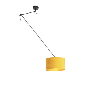 hanglampen Hanglamp met velours kap oker goud 35 cm Blitz I zwart StofStaal Geel Stoere vorm romantische Dat is de hanglamp. De lamp heeft een totale hoogte van